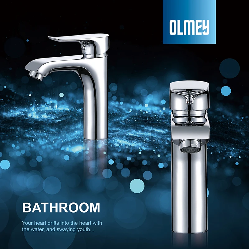 

OLMEY European Style Single Handle Brass Bathroom Basin Mixer, Waterfall Bathroom Vanity Basin Faucet Tap in Chrome Finish