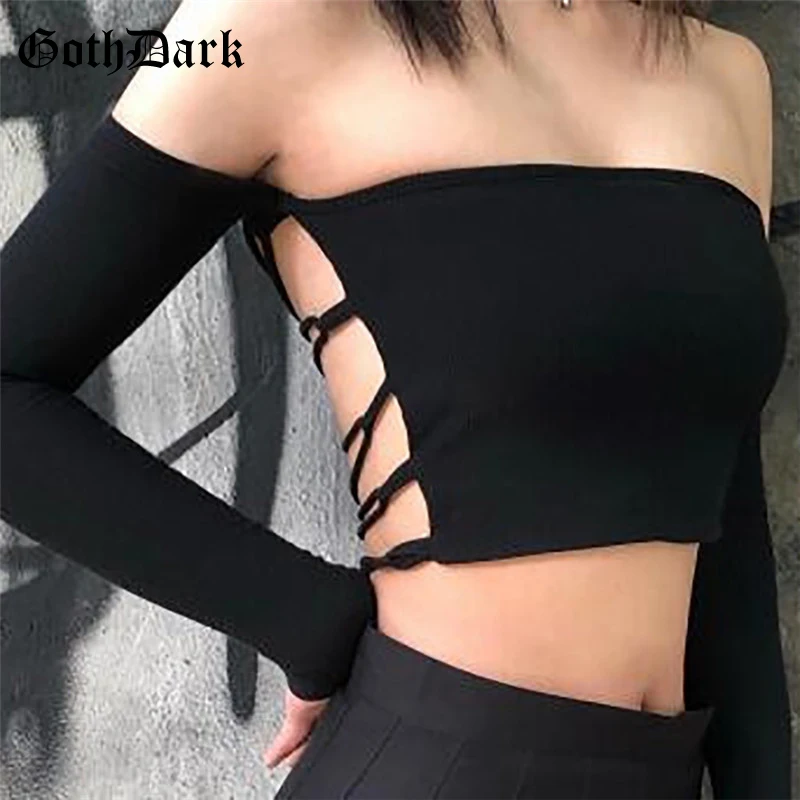 Goth Dark Aesthetic Grunge Black Crop Tops Gothic Summer 2019 Off Shoulder Crisscross Backless Tops Fashion Sexy Patchwork Top
Goth Dark Aesthetic Grunge Black Crop Tops Gothic Summer 2019 Off Shoulder Crisscross Backless Tops Fashion Sexy Patchwork Top