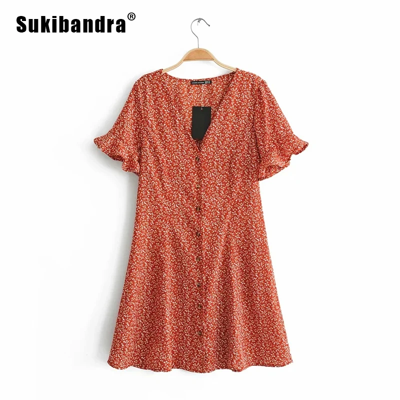 Sukibandra Summer A Line Front Button Floral Dress for Women Vintage Ruffle Sleeve Casual Ladies Dresses Beach Boho Red Dress
Sukibandra Summer A Line Front Button Floral Dress for Women Vintage Ruffle Sleeve Casual Ladies Dresses Beach Boho Red Dress