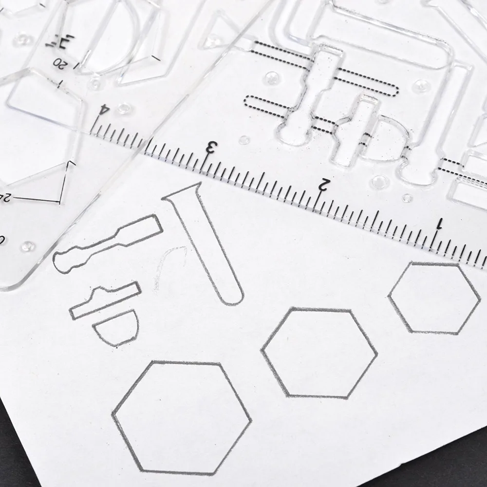 Набор из 2 геометрических шаблонов для химической лаборатории|drawing template|technical