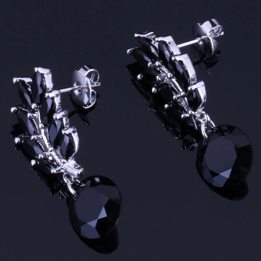 Brilliant Plant Black Cubic Zirconia Silver Plated Drop Dangle Earrings V0706
Brilliant Plant Black Cubic Zirconia Silver Plated Drop Dangle Earrings V0706