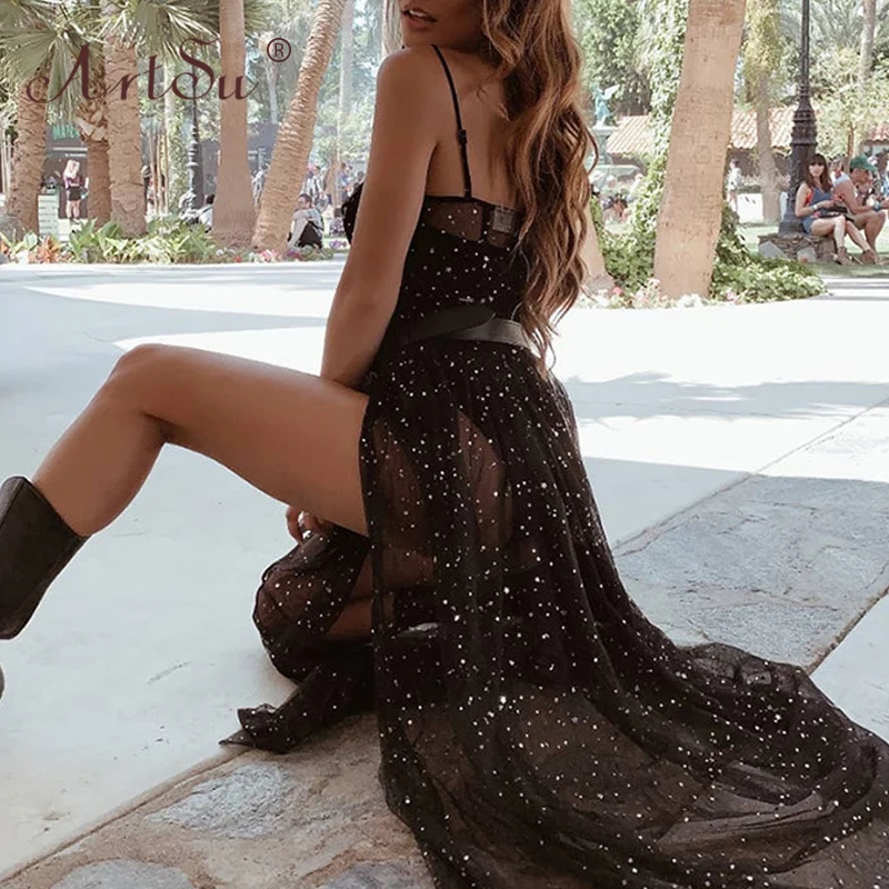 ArtSu Women Elegant Gold Star Sequin Dress 2019 Summer Holiday Sexy Spaghtti Strap Transparent Mesh Dress Black Maxi Party Dress
ArtSu Women Elegant Gold Star Sequin Dress 2019 Summer Holiday Sexy Spaghtti Strap Transparent Mesh Dress Black Maxi Party Dress