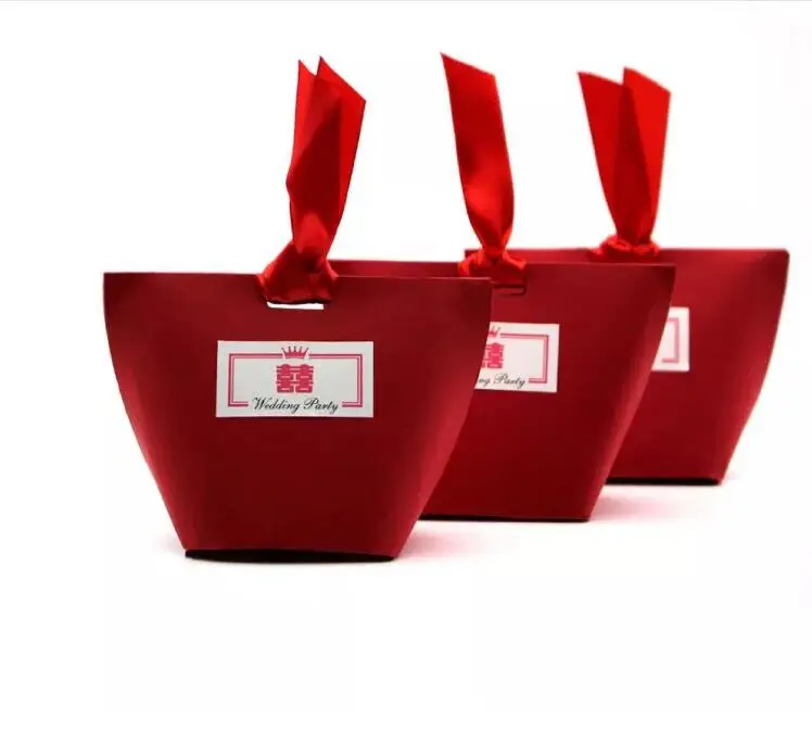 Creative T-type Wedding Favor Box Candy Box Gift Boxes Event & Party Supplies Red Candy Boxes with Ribbon Favor Holders 3