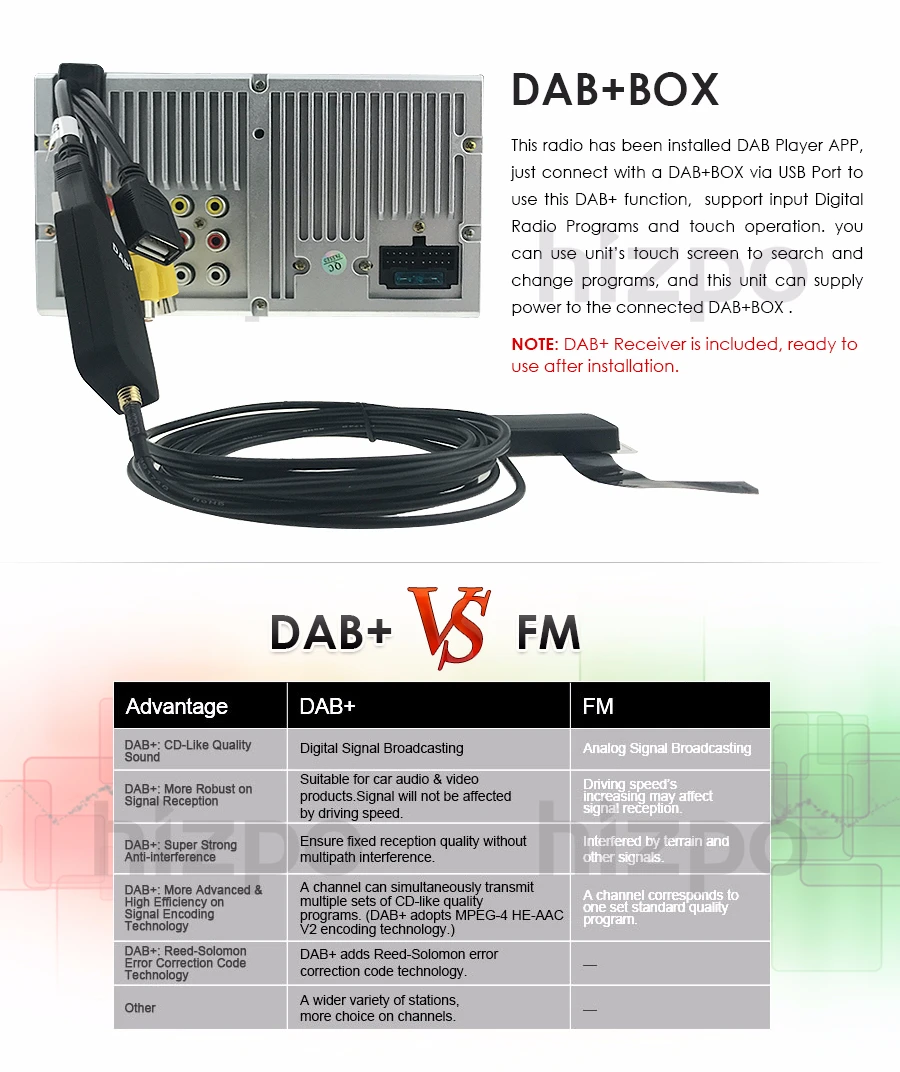 Car Monitor DAB+BOX only fits for our store Ossuret Brand WINCE car DVD players which supports DAB+
Car Monitor DAB+BOX only fits for our store Ossuret Brand WINCE car DVD players which supports DAB+