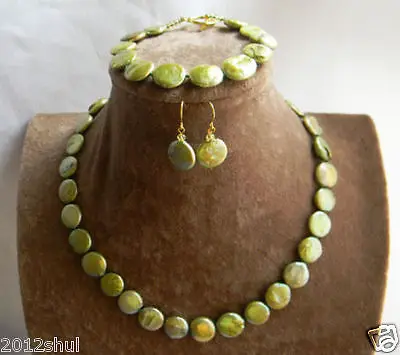 Free Shipping>>new hot 14MM Green Coin Freshwater Pearl Necklace Bracelet Earring Sets 18''
Free Shipping>>new hot 14MM Green Coin Freshwater Pearl Necklace Bracelet Earring Sets 18''