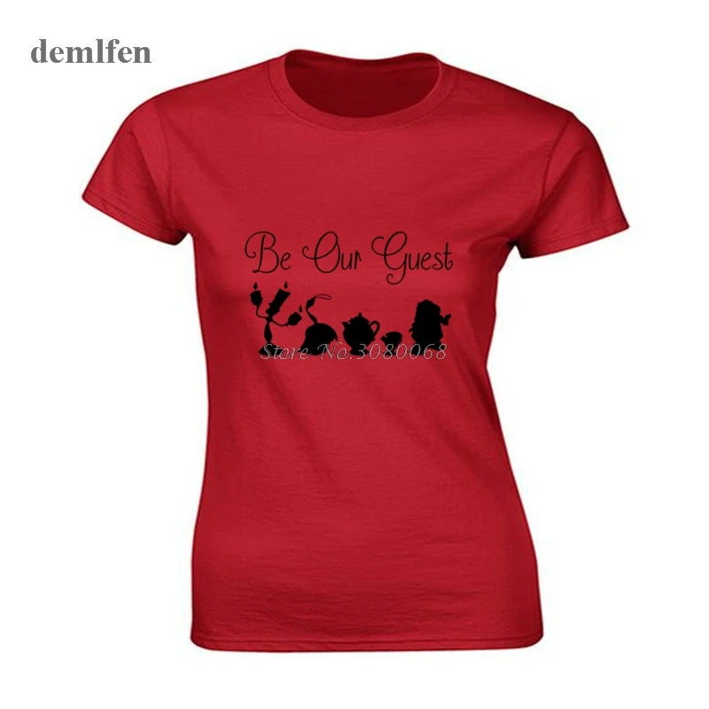 Funny Beauty And The Beast Be Our Guest Print T Shirt Women T