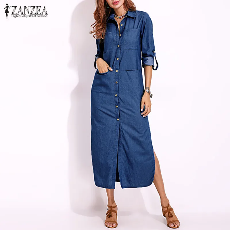 ZANZEA Plus Size Denim Shirt Dress Women's Sundress 2019 Autumn Button Down Maxi Vestidos Female Split Jeans Party Robe Dresses
ZANZEA Plus Size Denim Shirt Dress Women's Sundress 2019 Autumn Button Down Maxi Vestidos Female Split Jeans Party Robe Dresses