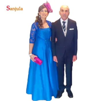 Royal Blue Satin A-Line Mother of the Bride Dresses Strapless Pleats Lace Groom Mother Dress with 1/2 Sleeve Jacket D312
Royal Blue Satin A-Line Mother of the Bride Dresses Strapless Pleats Lace Groom Mother Dress with 1/2 Sleeve Jacket D312
