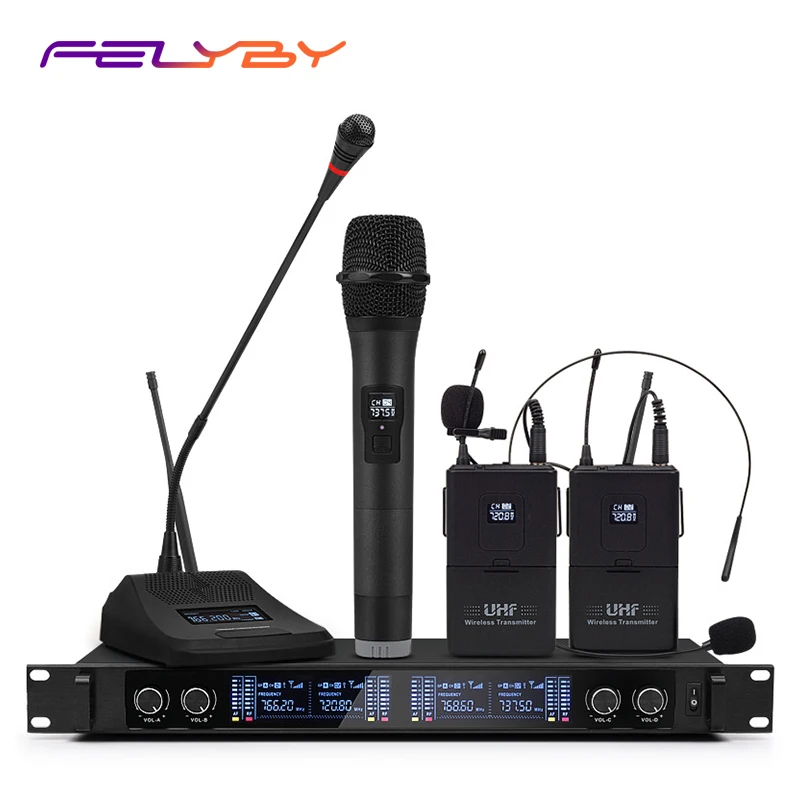 FELYBY UHF 4 Channel Wireless Handheld Microphone for Family Party, Church,Karaoke Wireless Microphone System Metal Receiver
FELYBY UHF 4 Channel Wireless Handheld Microphone for Family Party, Church,Karaoke Wireless Microphone System Metal Receiver