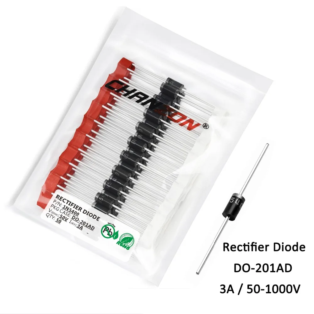 50pcs 1N5400 1N5401 1N5402 1N5404 1N5406 1N5408 Rectifier Diode 3A 50V 100V 200V 400V 600V 1000V DO-201AD (DO-27) Axial 3 Amp
50pcs 1N5400 1N5401 1N5402 1N5404 1N5406 1N5408 Rectifier Diode 3A 50V 100V 200V 400V 600V 1000V DO-201AD (DO-27) Axial 3 Amp