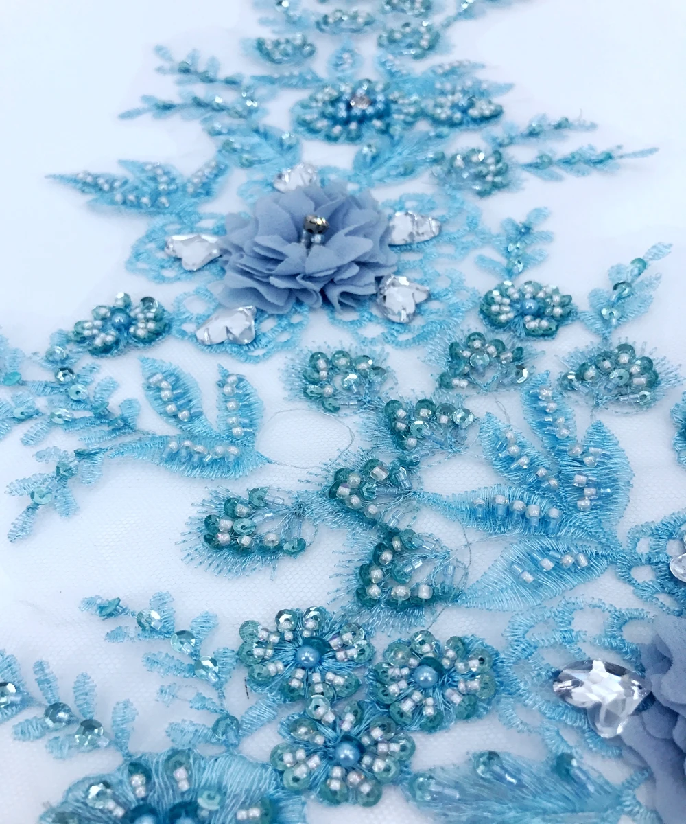 handsewing beads light blue Three-dimensional flower embroidery lace applique 50*34cm trim patches
handsewing beads light blue Three-dimensional flower embroidery lace applique 50*34cm trim patches