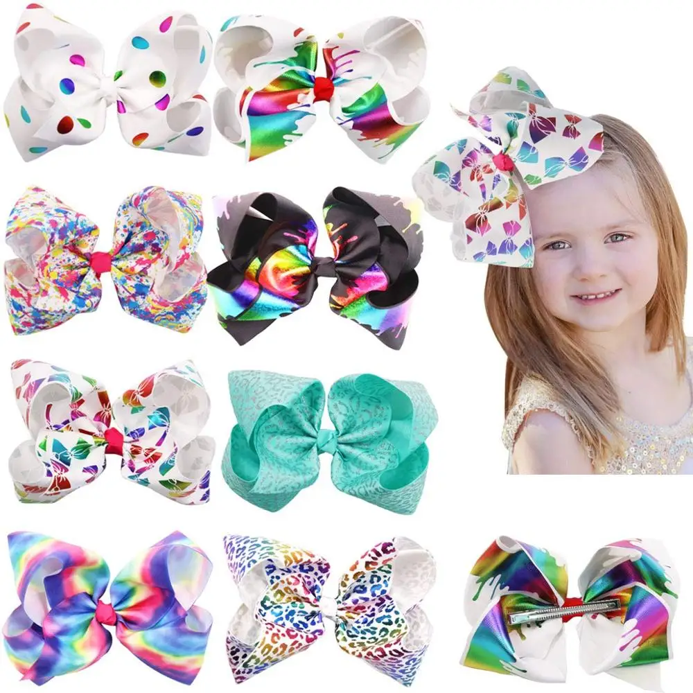 8 Pcs Boutique Grosgrain Ribbon 8Inch Big Bow Rainbow Golden-plating Ink-painting Wave Spot Alligator Clips For Baby Girls Teens
8 Pcs Boutique Grosgrain Ribbon 8Inch Big Bow Rainbow Golden-plating Ink-painting Wave Spot Alligator Clips For Baby Girls Teens