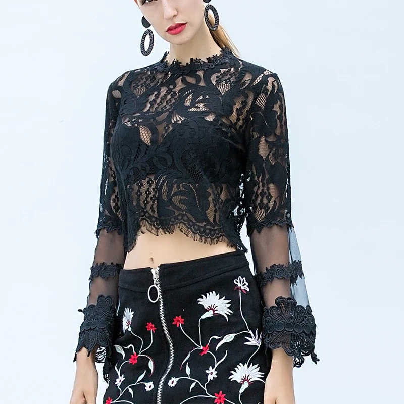 Women Black Lace Blouse 2019 Autumn Elegant Ladies Casual Crop Hollow Out Top Blusa Sexy Long Sleeve O Neck Mesh Patchwork Shirt
Women Black Lace Blouse 2019 Autumn Elegant Ladies Casual Crop Hollow Out Top Blusa Sexy Long Sleeve O Neck Mesh Patchwork Shirt