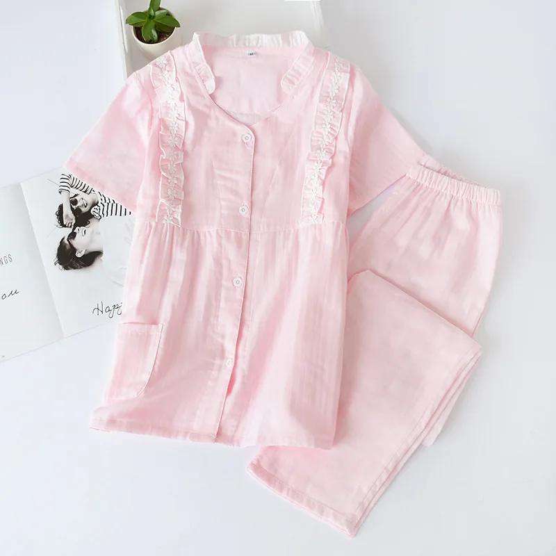 Pajama Suit Female Summer Soild Color Sweet Washed Cotton Two-piece Japanese Thin Section Loose Cardigan Short-sleeved Trousers
Pajama Suit Female Summer Soild Color Sweet Washed Cotton Two-piece Japanese Thin Section Loose Cardigan Short-sleeved Trousers