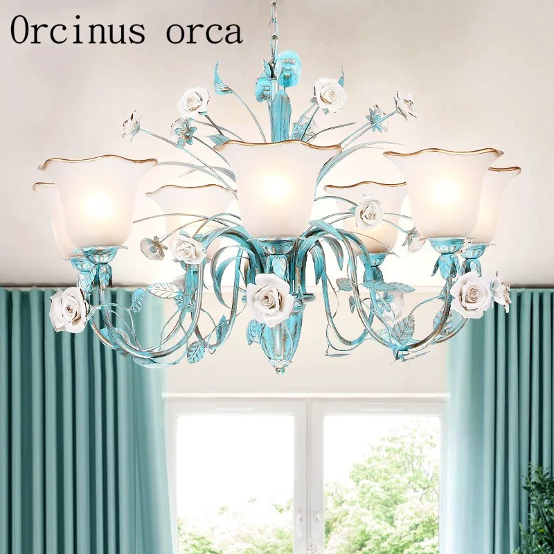 Mediterranean pastoral blue rose chandelier living room dining room bedroom Korean iron flowers Chandelier free shipping 
Mediterranean pastoral blue rose chandelier living room dining room bedroom Korean iron flowers Chandelier free shipping