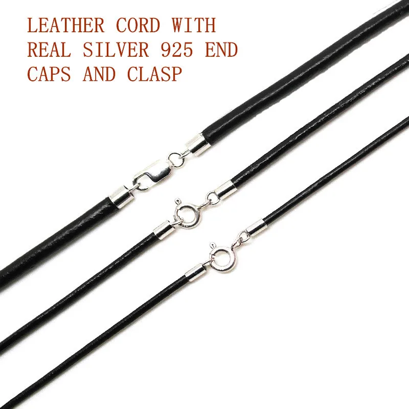 925 Sterling Silver Connectors and Clasps with real black Leather Cord Male Cord Chains for Men Woman rope thread necklace
925 Sterling Silver Connectors and Clasps with real black Leather Cord Male Cord Chains for Men Woman rope thread necklace