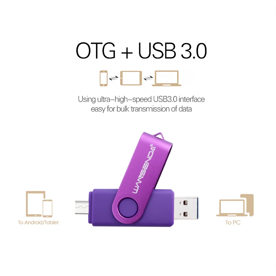 Новый USB 3.0 wansenda OTG флеш накопитель для смартфонов/планшетов/pc 8 ГБ 16 32 64 128 флешки