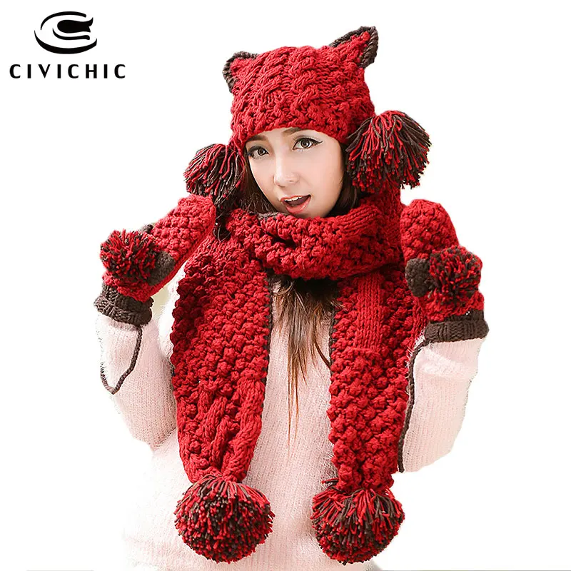 CIVICHIC Girl Warm Set Cute Cat Ear Headwear Knit Hat Glove Scarf 3 Pcs Pompon Beanies Crochet Shawl Thicken Velvet Mitten SH191
CIVICHIC Girl Warm Set Cute Cat Ear Headwear Knit Hat Glove Scarf 3 Pcs Pompon Beanies Crochet Shawl Thicken Velvet Mitten SH191