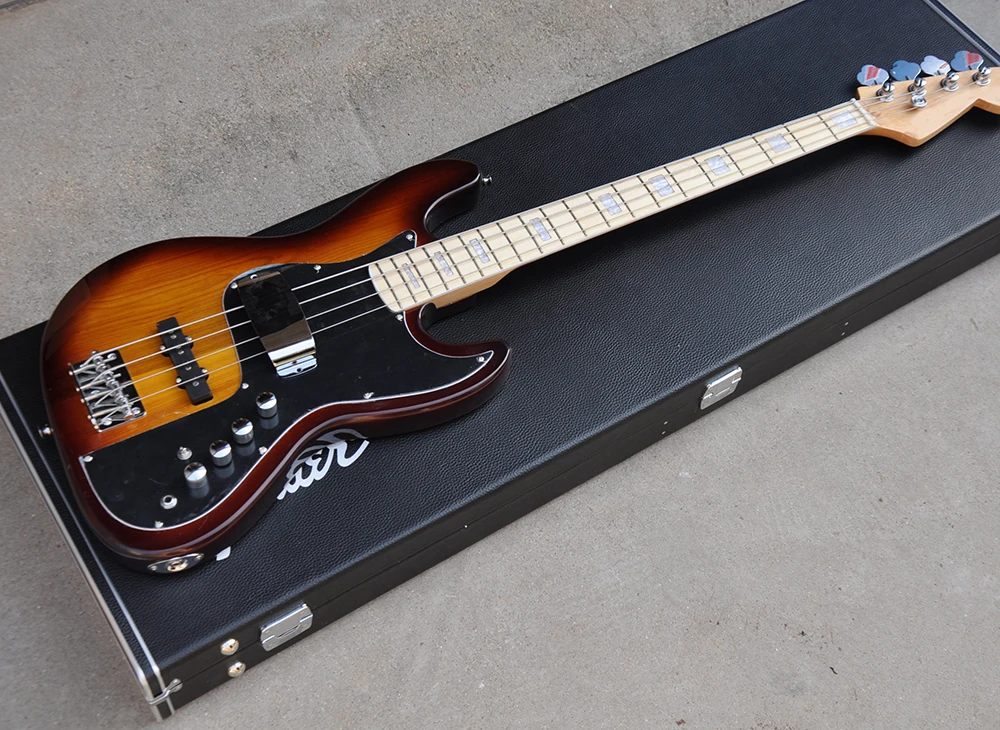 Wholesale 4 strings Elm jazz electric bass guitar with maple fretboard,Black pickguard,white pearl block inlay,Can add a case
Wholesale 4 strings Elm jazz electric bass guitar with maple fretboard,Black pickguard,white pearl block inlay,Can add a case