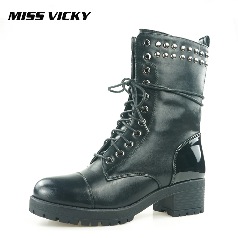 MISS VICKY New Genuine Motorcycle Boots Plush Half Rivet Boots Black Women's Boots
MISS VICKY New Genuine Motorcycle Boots Plush Half Rivet Boots Black Women's Boots