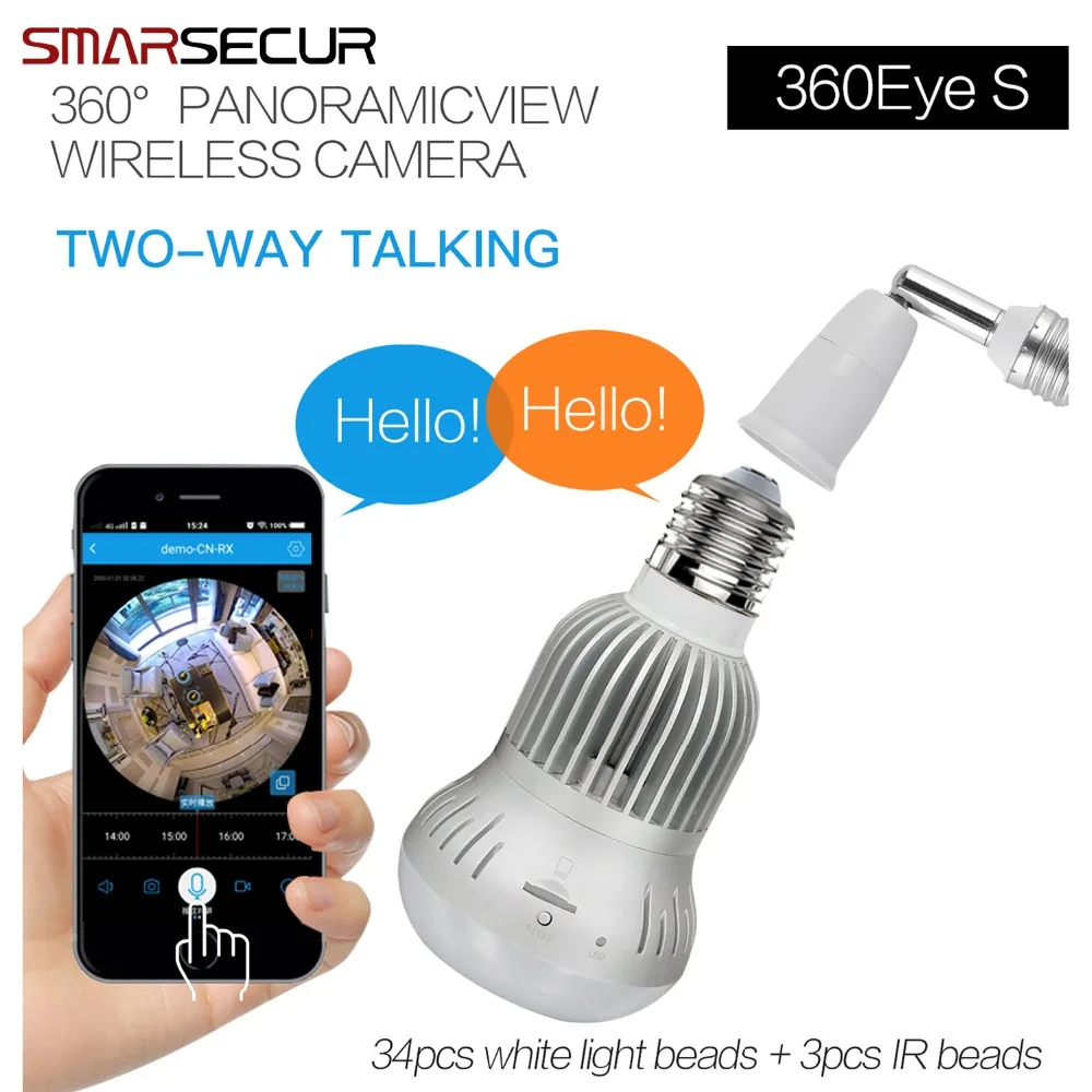 Bulb Lamp Wireless IP Camera Wifi 2MP Panoramic 360" FishEye Home Security Bulb Home Security wifi wireless Camera
Bulb Lamp Wireless IP Camera Wifi 2MP Panoramic 360" FishEye Home Security Bulb Home Security wifi wireless Camera