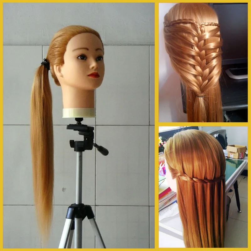 Professional Golden Fiber Beautiful Hair Female Wig Mannequin Head + Clamp Hairdressing Styling Training Model set | Дом и сад