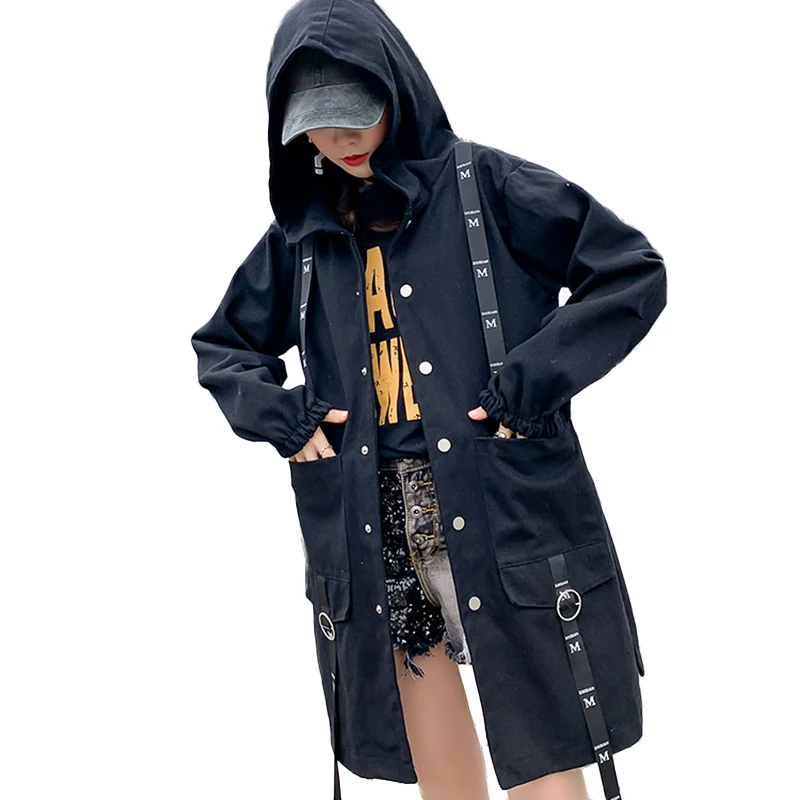2019 Spring Autumn Long Jacket Womens Streetwear Black Loose Hooded Ribbon Basic Jackets Coats harajuku Outerwear chaqueta mujer
2019 Spring Autumn Long Jacket Womens Streetwear Black Loose Hooded Ribbon Basic Jackets Coats harajuku Outerwear chaqueta mujer