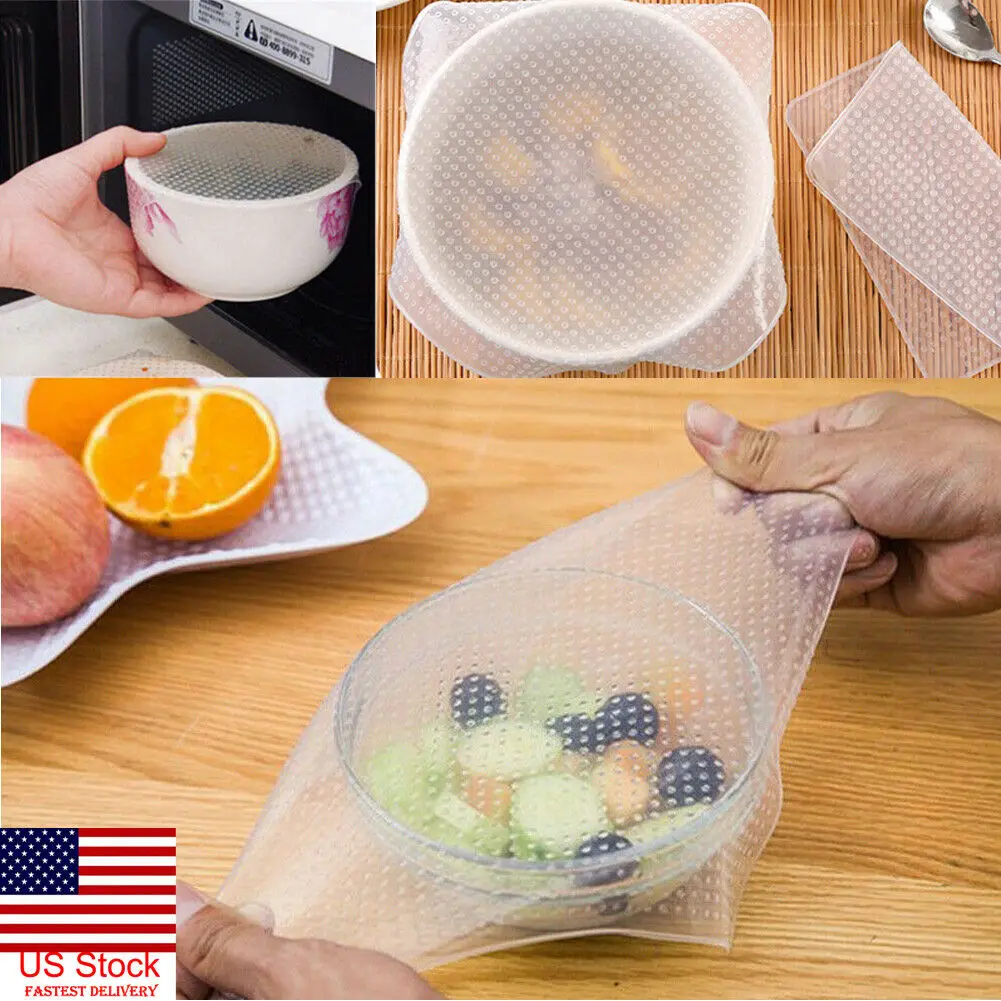 Useful 4PCS Silicone Wraps Kitchen Seal Cover Stretch Cling Film FreshDish Food Protector Recyclable Tools
Useful 4PCS Silicone Wraps Kitchen Seal Cover Stretch Cling Film FreshDish Food Protector Recyclable Tools