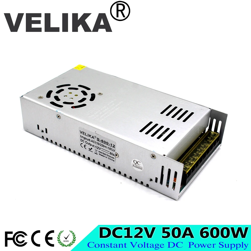 DC Power Supply 12V 50A 600w Led Driver Transformers AC110V 220V to dc12V SMPS Power Adapter for strip lamp Light CNC CCTV
DC Power Supply 12V 50A 600w Led Driver Transformers AC110V 220V to dc12V SMPS Power Adapter for strip lamp Light CNC CCTV
