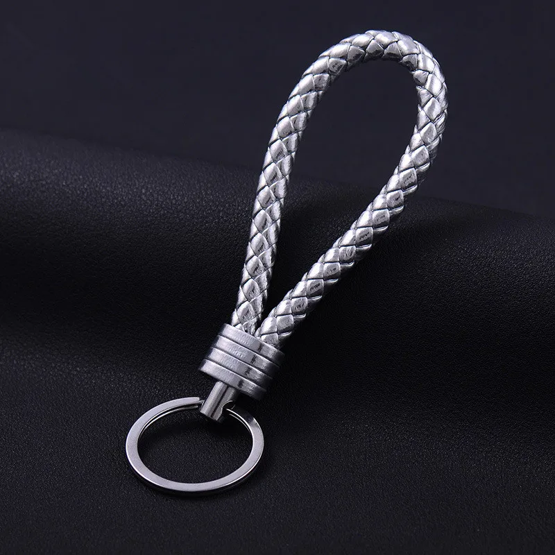 Various Colors Leather PU Wrist Braided Rope Woven Keychain Car Metal