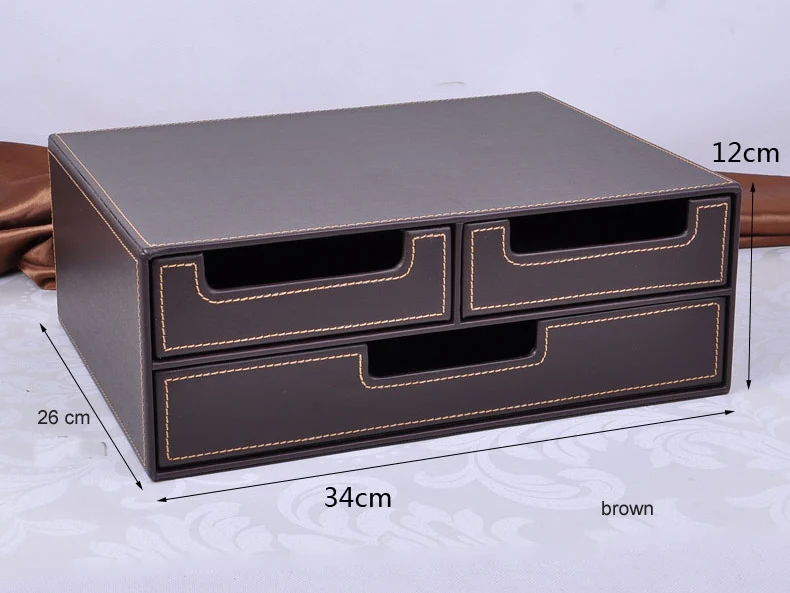 Фото Двухслойный офисный 3-ящичный кожаный Настольный ящик для папок контейнер