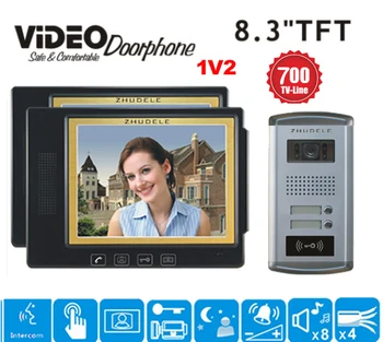 ZHUDELE 2-Apatrments 8.3" LCD Video Door Phone Doorbell Bell Intercom System Video Doorphone Camera System+HD Camera ID Card
ZHUDELE 2-Apatrments 8.3" LCD Video Door Phone Doorbell Bell Intercom System Video Doorphone Camera System+HD Camera ID Card