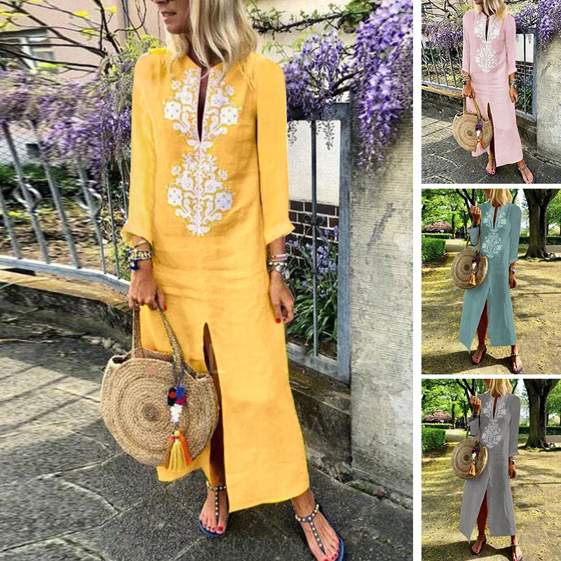 2018 Long Sleeve Sexy Deep V Neck Split Women Dresses Female Cotton Dress Autumn Fashion Boho Linen Party Dress Plus Size
2018 Long Sleeve Sexy Deep V Neck Split Women Dresses Female Cotton Dress Autumn Fashion Boho Linen Party Dress Plus Size