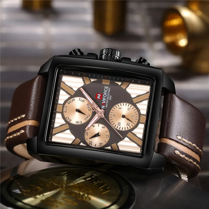 NAVIFORCE Men's Antique Watch Casual Watch Mens Watches Top Brand Luxury Business Genuine Leather Quartz Wristwatches Male Clock