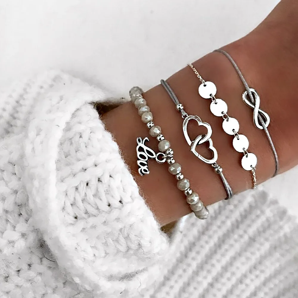Tisonliz 4Pcs/Set Double Heart Love Letter Beads Sequin Charm Multilayer Weave Bracelets for Women Bangle Boho Jewelry Gifts
Tisonliz 4Pcs/Set Double Heart Love Letter Beads Sequin Charm Multilayer Weave Bracelets for Women Bangle Boho Jewelry Gifts