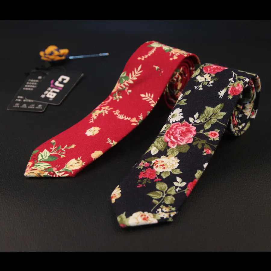 Фото Обтягивающие галстуки с цветочным принтом 6 см мужской тонкий галстук узкий