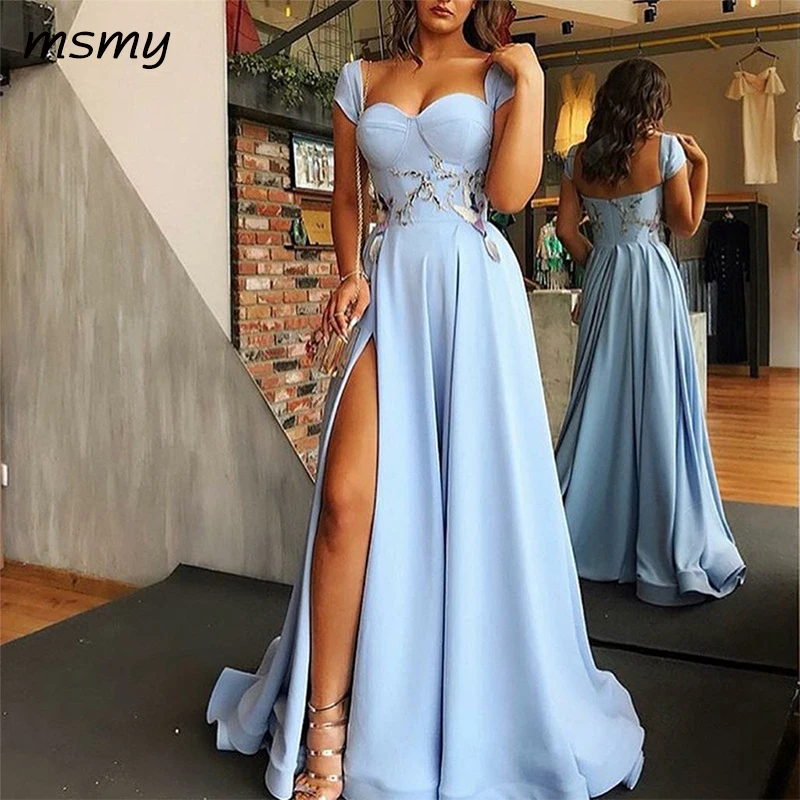 Elegant Evening Dresses Sweetheart Long Cap Sleeves Blue Prom Dress Long Side Slit Evening Gowns Custom Made Vestido de noche
Elegant Evening Dresses Sweetheart Long Cap Sleeves Blue Prom Dress Long Side Slit Evening Gowns Custom Made Vestido de noche