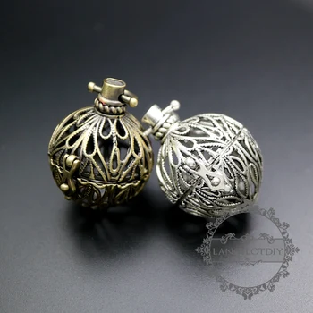 

25mm vintage style bronze,antiqued silver filigree flower wish prayer box ball locket pendant charm DIY supplies findings 116102