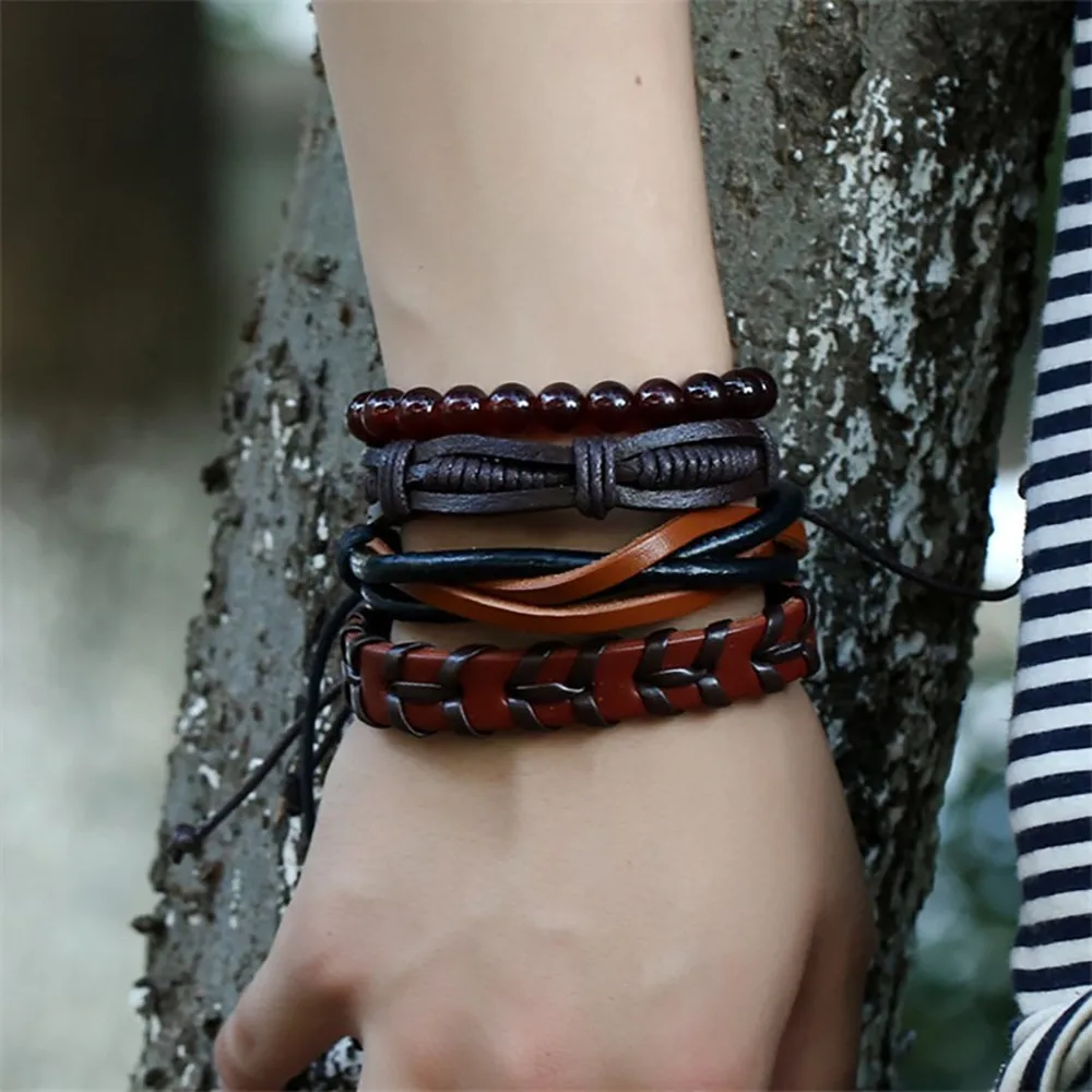 

Retro Set Bracelet Braided Leather Bracelet Hemp Rope Wristband Wrap multilayer men bracelets & bangles for women #8