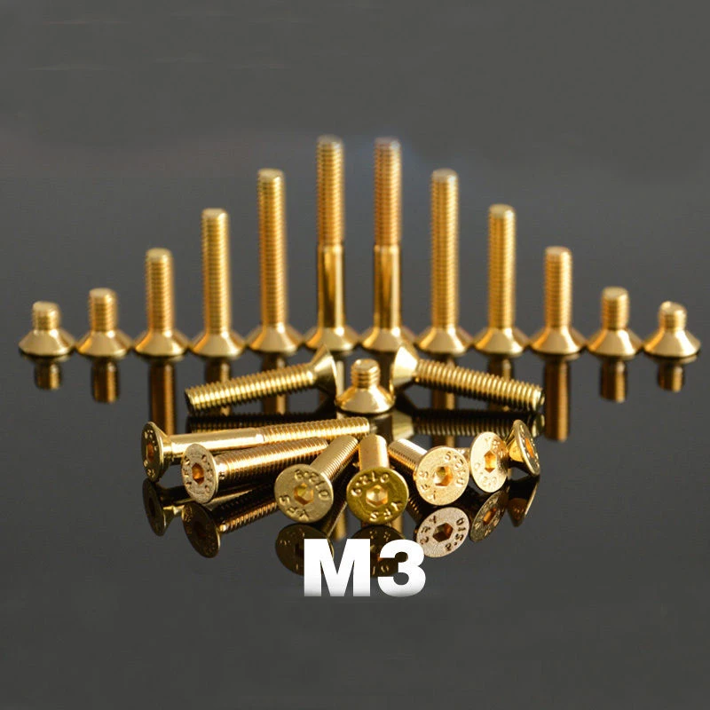 M3 Titanium Plating Gold Screws Allen Countersunk Head Screw Hexagon Bolts (5mm-30mm Length)
M3 Titanium Plating Gold Screws Allen Countersunk Head Screw Hexagon Bolts (5mm-30mm Length)