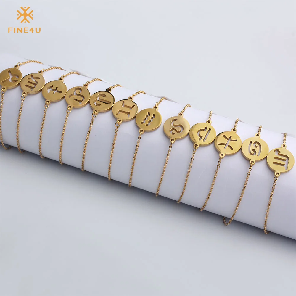 FINE4U B124 Stainless Steel Coin Charm Bracelets Adjustable 12 Constellation Zodiac Sign Bracelet 2019 Trendy Summer Jewelry
FINE4U B124 Stainless Steel Coin Charm Bracelets Adjustable 12 Constellation Zodiac Sign Bracelet 2019 Trendy Summer Jewelry