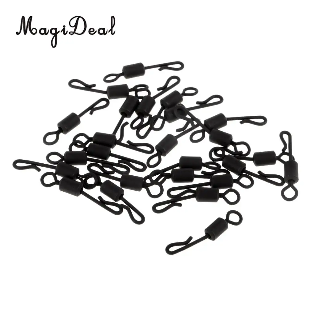 25pcs Carp Fishing Swivel Quick Change / Release Swivel Hook Line Connector Q-Shaped Matte Black Swivels 4#