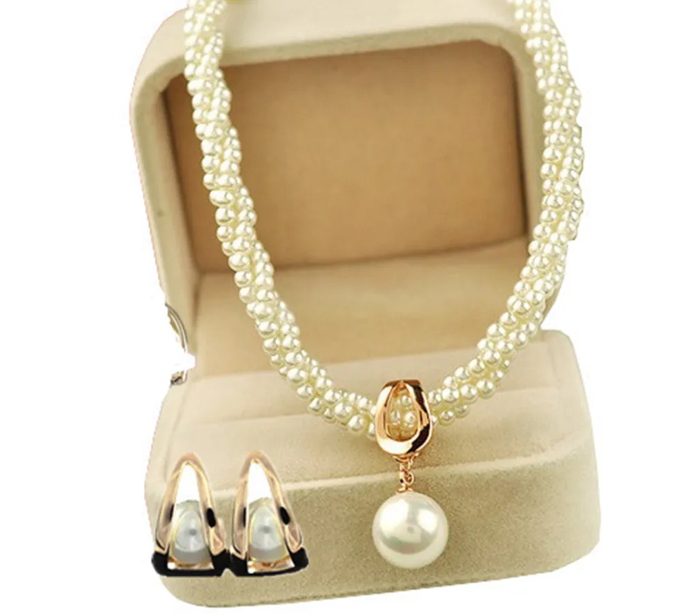 Gold Tone Multi-strand Small Cream Pearl Beads and Pearl Drop Women's Gift Jewelry Necklace and Stud Earrings Set
Gold Tone Multi-strand Small Cream Pearl Beads and Pearl Drop Women's Gift Jewelry Necklace and Stud Earrings Set