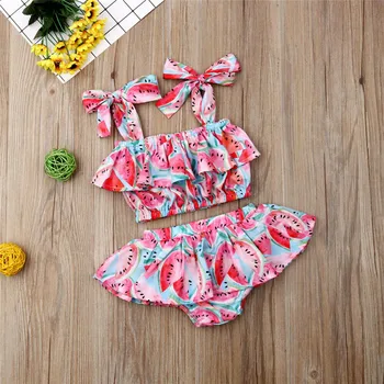 Baby Girls Toddler free shipping clothes off shoulder strap pullover Ruffle Tops Ruffle Watermelon print Shorts 2pc kids Outfits
Baby Girls Toddler free shipping clothes off shoulder strap pullover Ruffle Tops Ruffle Watermelon print Shorts 2pc kids Outfits