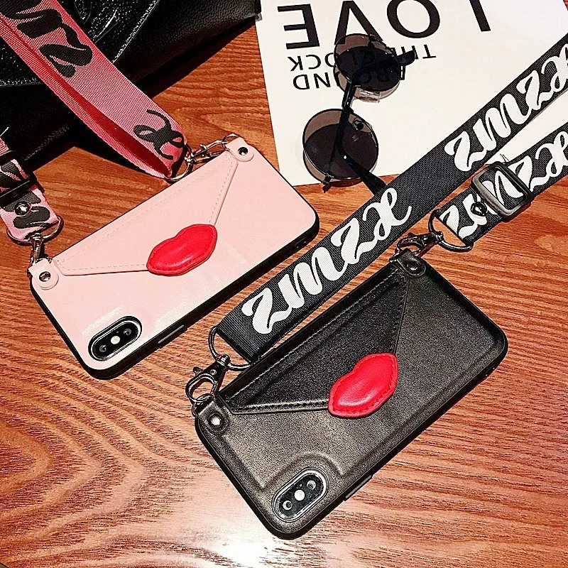 Wallet card leather shoulder strap phone case For iPhone Xs MAX case Xr X 7 8 6 6splus Red lips Envelope Card package back cover
Wallet card leather shoulder strap phone case For iPhone Xs MAX case Xr X 7 8 6 6splus Red lips Envelope Card package back cover