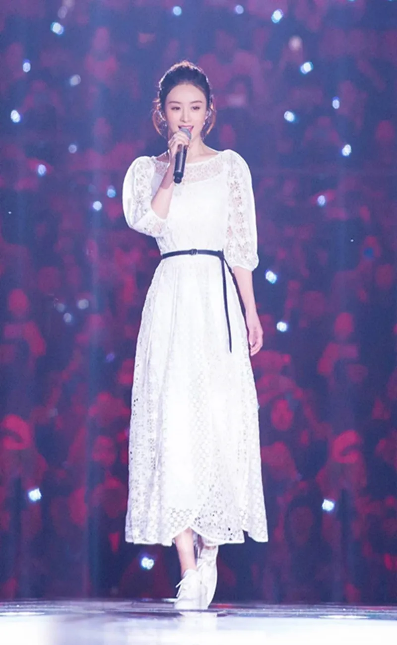 2019 платье сексуальное элегантное Zhao Liying полное кружево выдалбливают женщин
