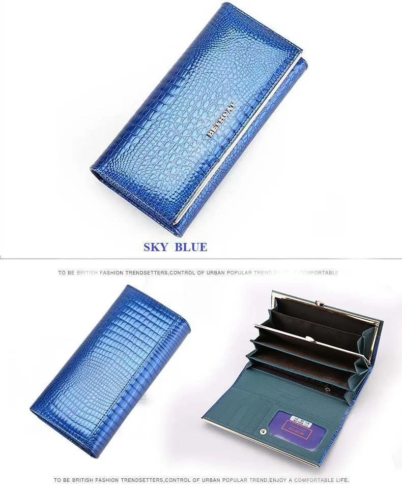 Women Wallets Brand Design High Quality Leather Wallet Female Hasp Fashion Dollar Price Alligator Long Women Wallets And Purses14 - Skyblue - 1