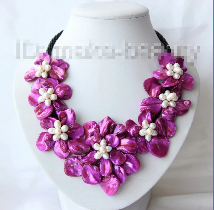 shipping classic white baroque cultured pearl purple shell flower leather necklace h1849
shipping classic white baroque cultured pearl purple shell flower leather necklace h1849