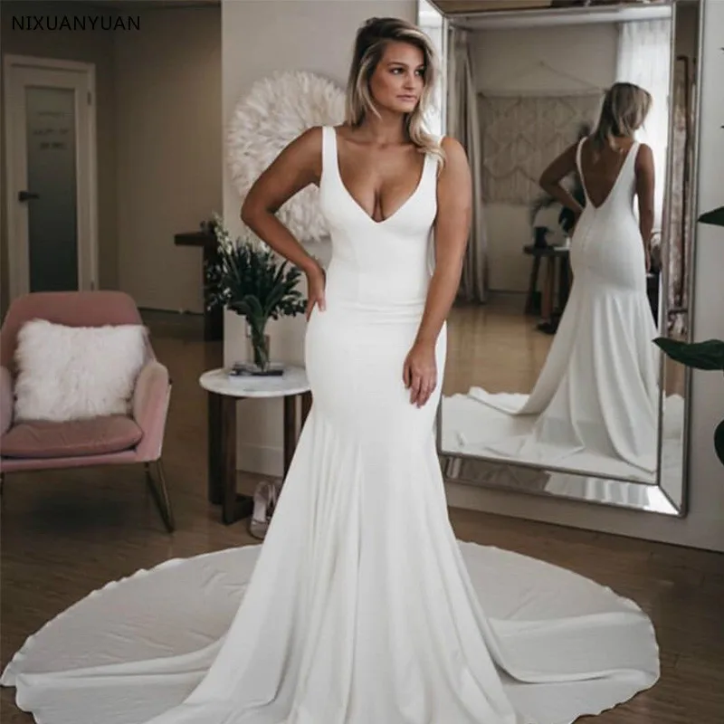 2019 Simple Wedding Dresses Sexy V-neck Mermaid Style Sleeveless White Ivory Backless Plus Size Bridal Dresses Vestido De Noiva
2019 Simple Wedding Dresses Sexy V-neck Mermaid Style Sleeveless White Ivory Backless Plus Size Bridal Dresses Vestido De Noiva