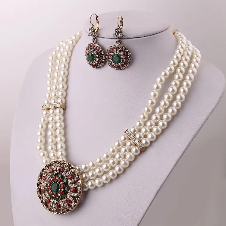 Vintage Round Big Nigeria Necklaces Female Bib Jewellery Sets for Women Wedding Pearl Necklace And Earring Set Parure Jewelry | Украшения и